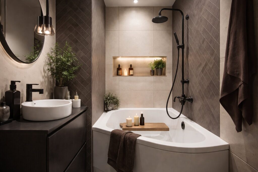 kleine badkamer met bad