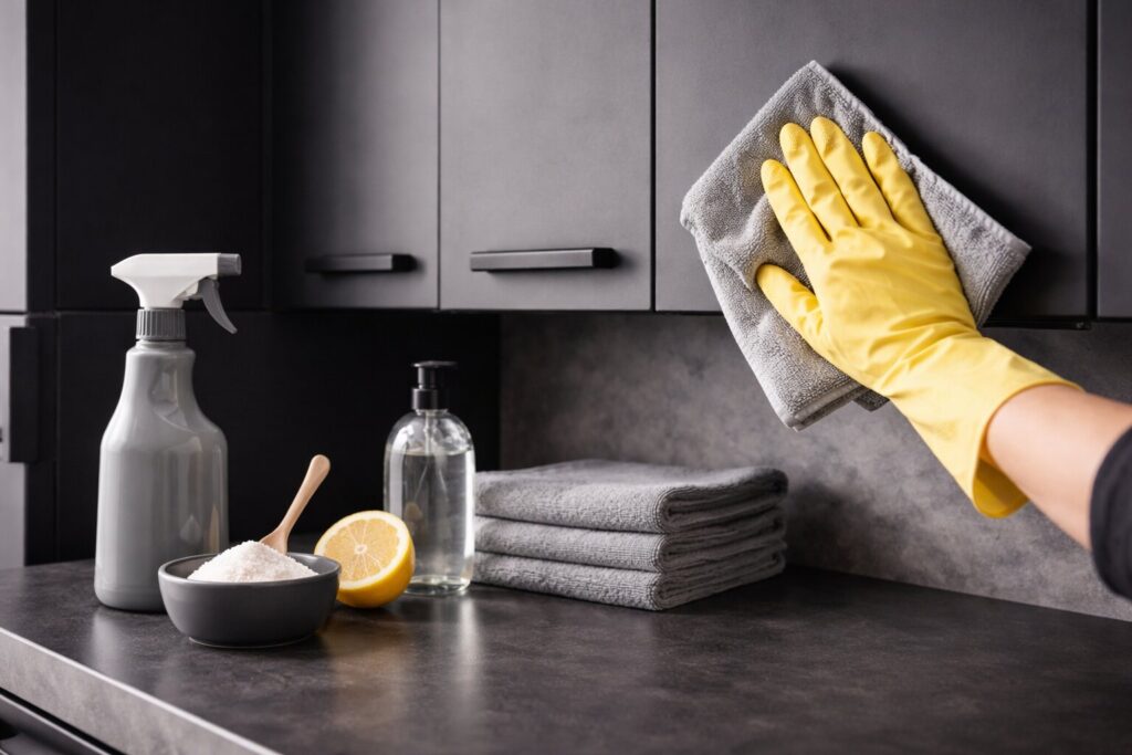 Matte keukenkastjes schoonmaken zonder strepen of glansplekken