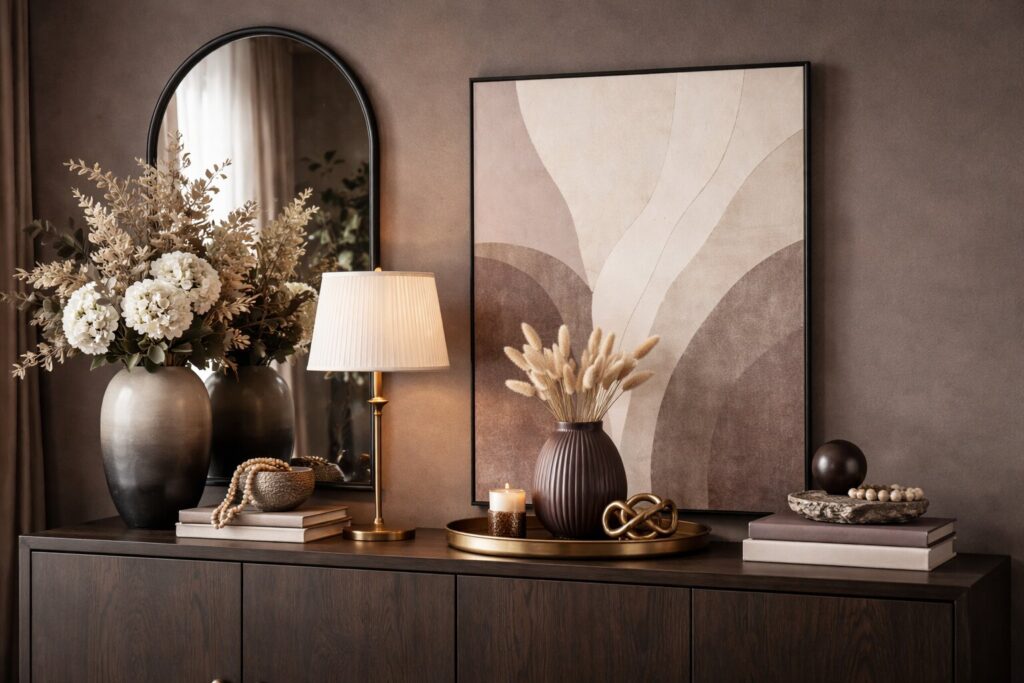 Ideeën voor de decoratie van een dressoir die rust en karakter brengen