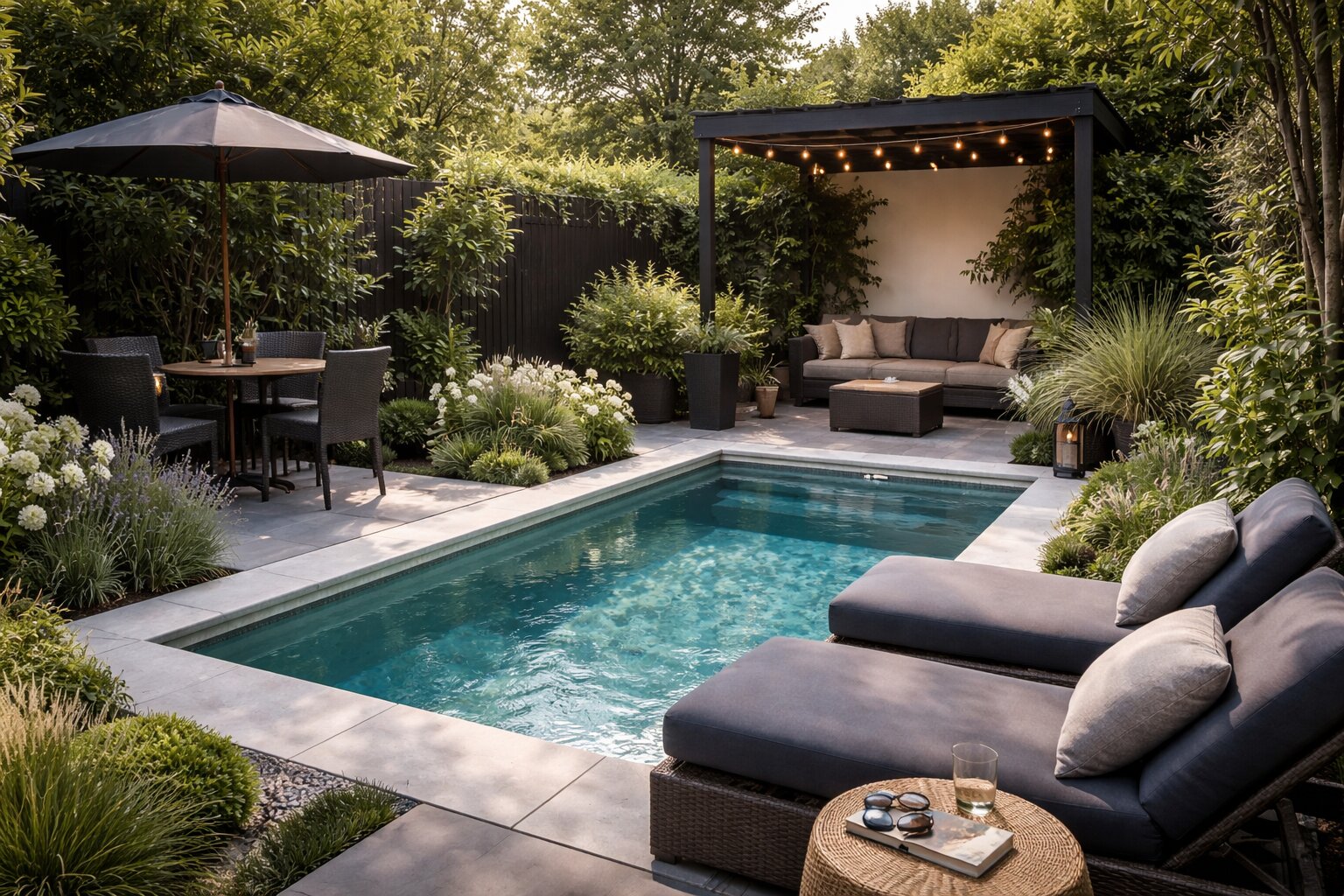 kleine tuin met zwembad, zwembad